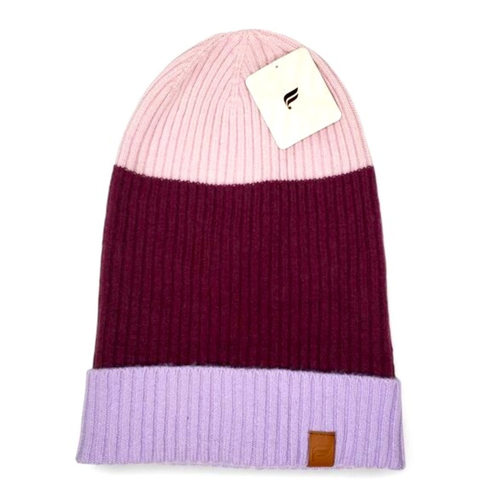 NWT Fabletics Cashmere Blend Beanie Unisex Color Panel Ribbed Winter Wear OS